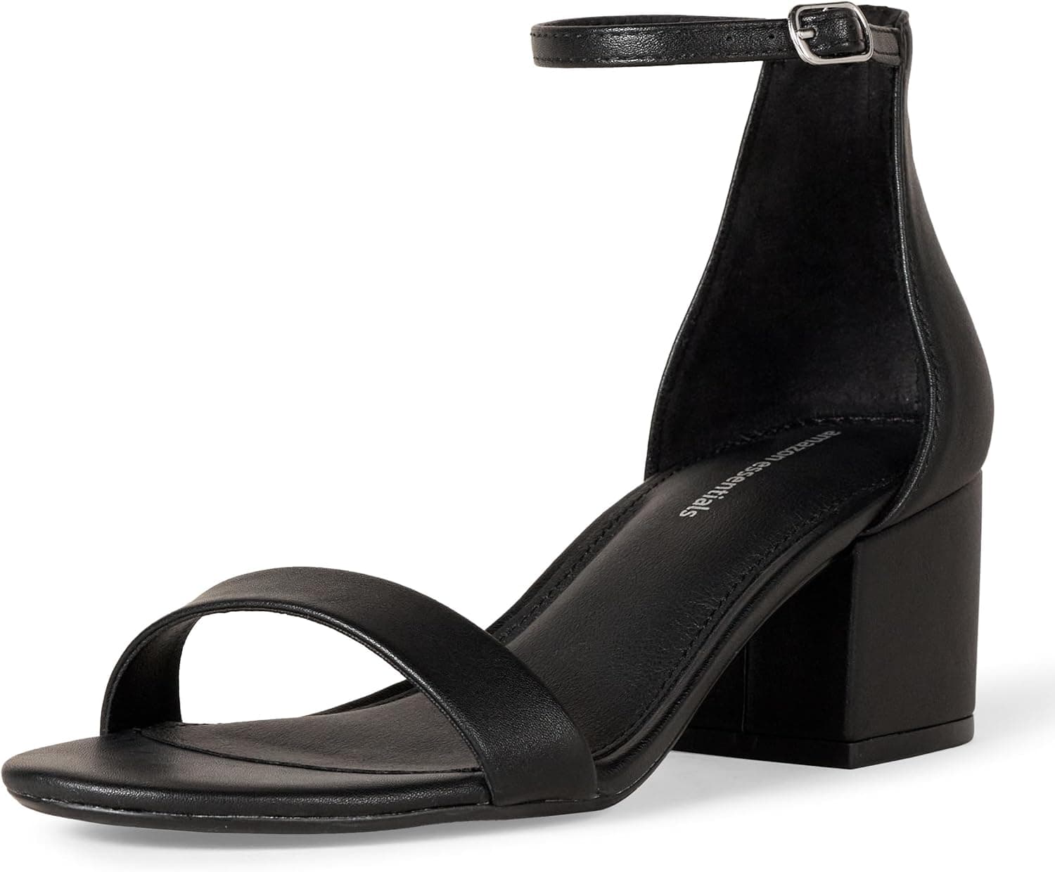 Amazon Essentials two-strap heeled sandal in black faux leather