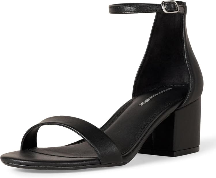 Amazon Essentials two-strap heeled sandal in black faux leather
