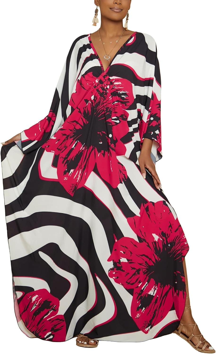 Bsubseach floral kaftan beach cover up dress