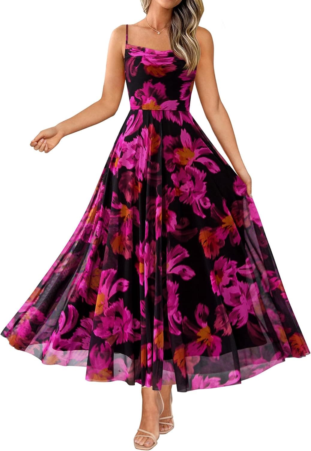 BTFBM floral spaghetti-strap summer maxi dress