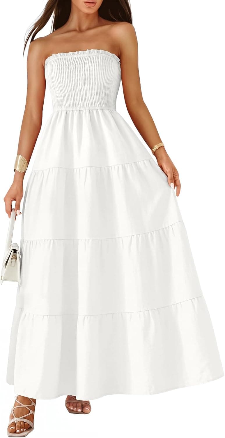 LILLUSORY strapless smocked maxi dress with pockets